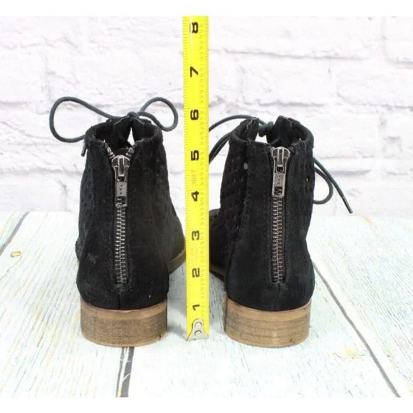 Musse & Cloud Black Suede Aiden Perforated Peep Toe Lace Up Boots Size 8 - Picture 7 of 9